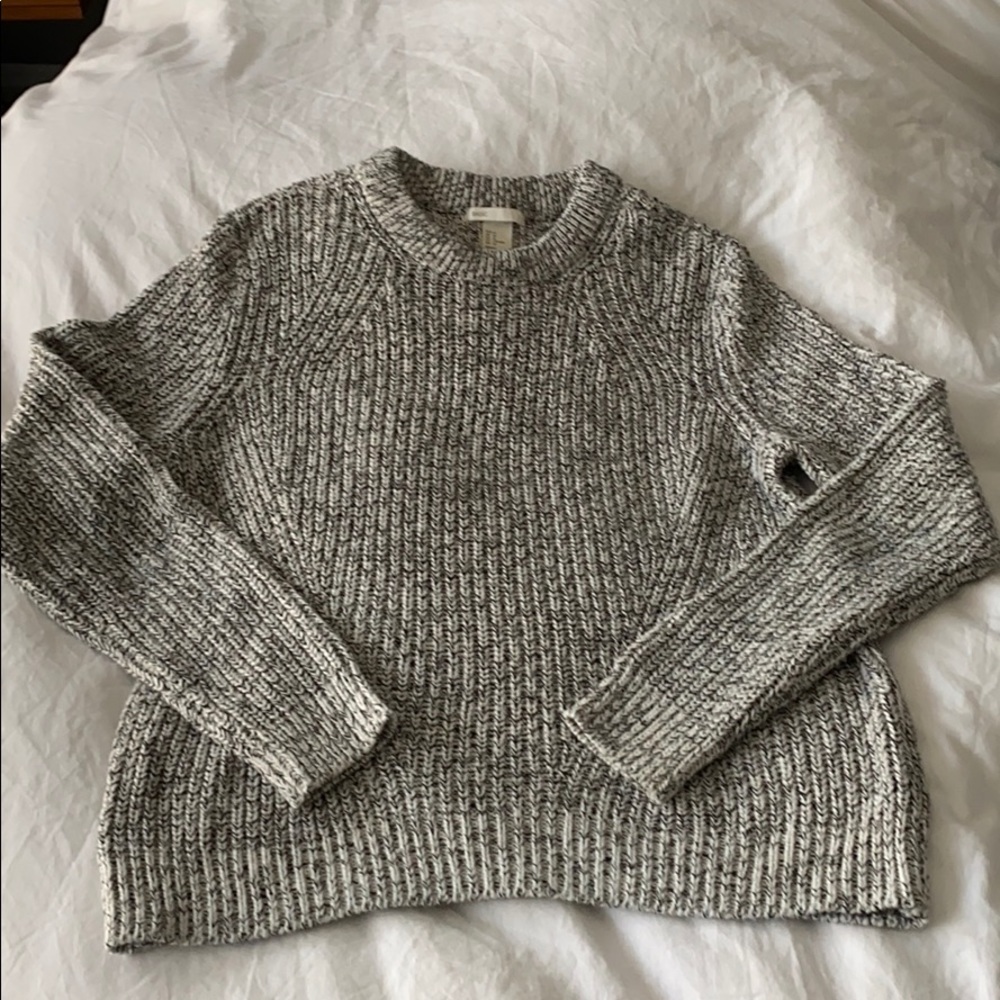 H&M Black + White Marled Crew Sweater - Sz M